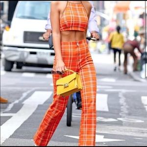 I.Am.Gia Polaris Orange Plaid trendy crop top and pants set